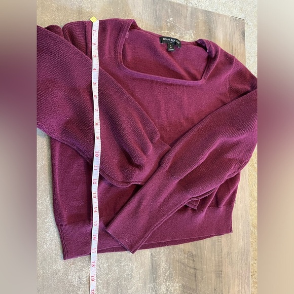 Banana Republic Long Puff Sleeve Burgundy Square Neck Crop Sweater Small - Picture 5 of 9